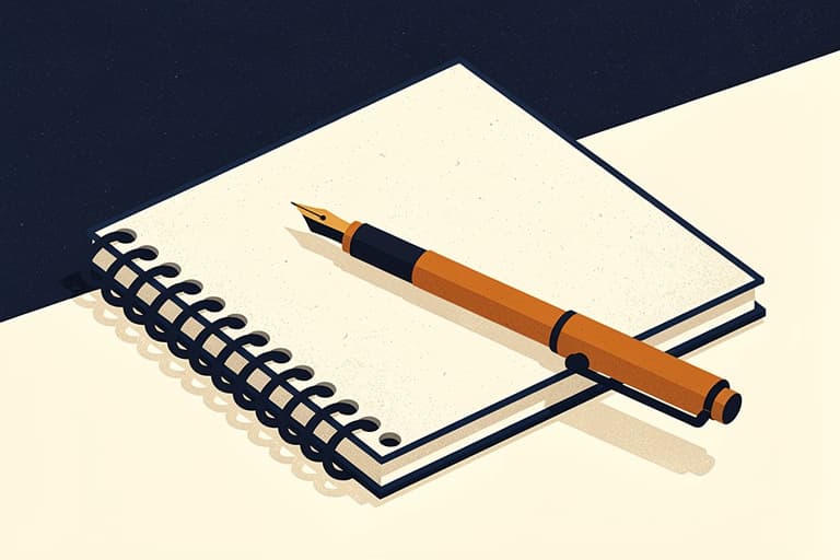 Illustration of an open reporter's notebook with a pen laid across it