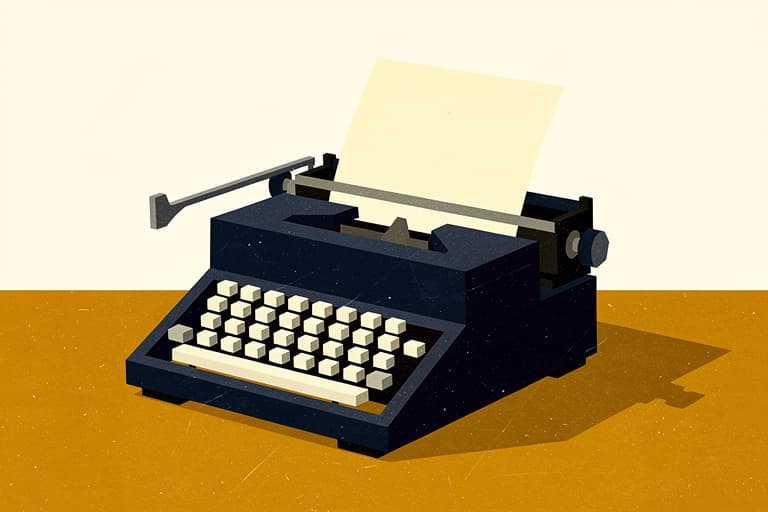 Illustration of a vintage typewriter on an amber desk
