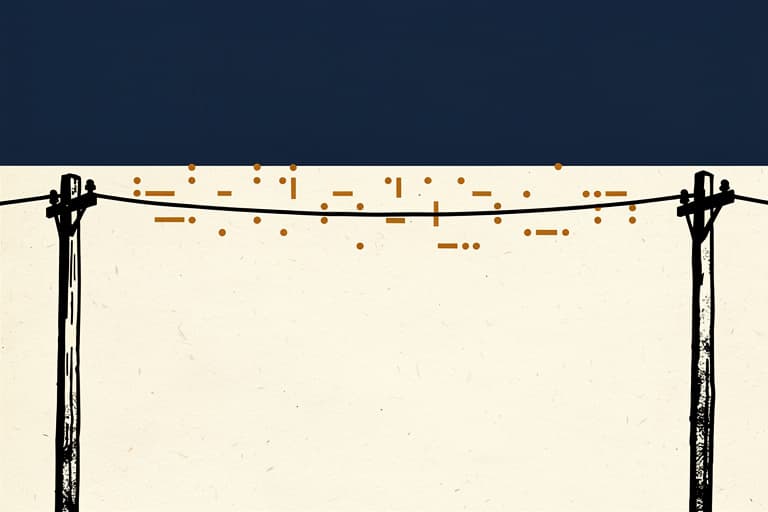 Illustration of a telegraph wire between two poles with morse-code dots and dashes